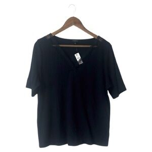 NEW Talbots Navy Blue Short Sleeve Top Blouse Shirt Lac V-Neck Ribbed Size 1X